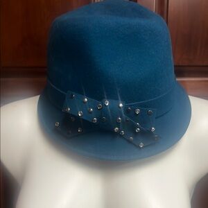 Elegant Blue Women's Hat with Studded Bow